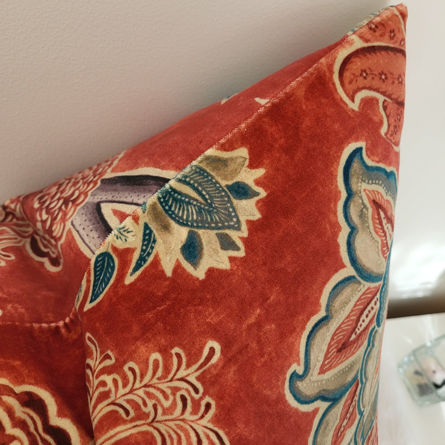 Sanderson Shalimar Velvet Cushion Covers in Ruby & Teal - Luxury Designer Cushions