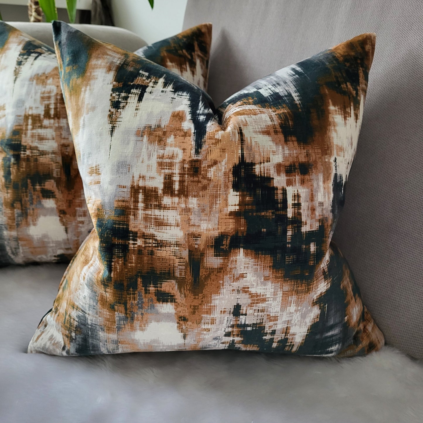 Harlequin Distortion Double-sided Cushion Covers - 45x45cm - Tobacco Slate Clay