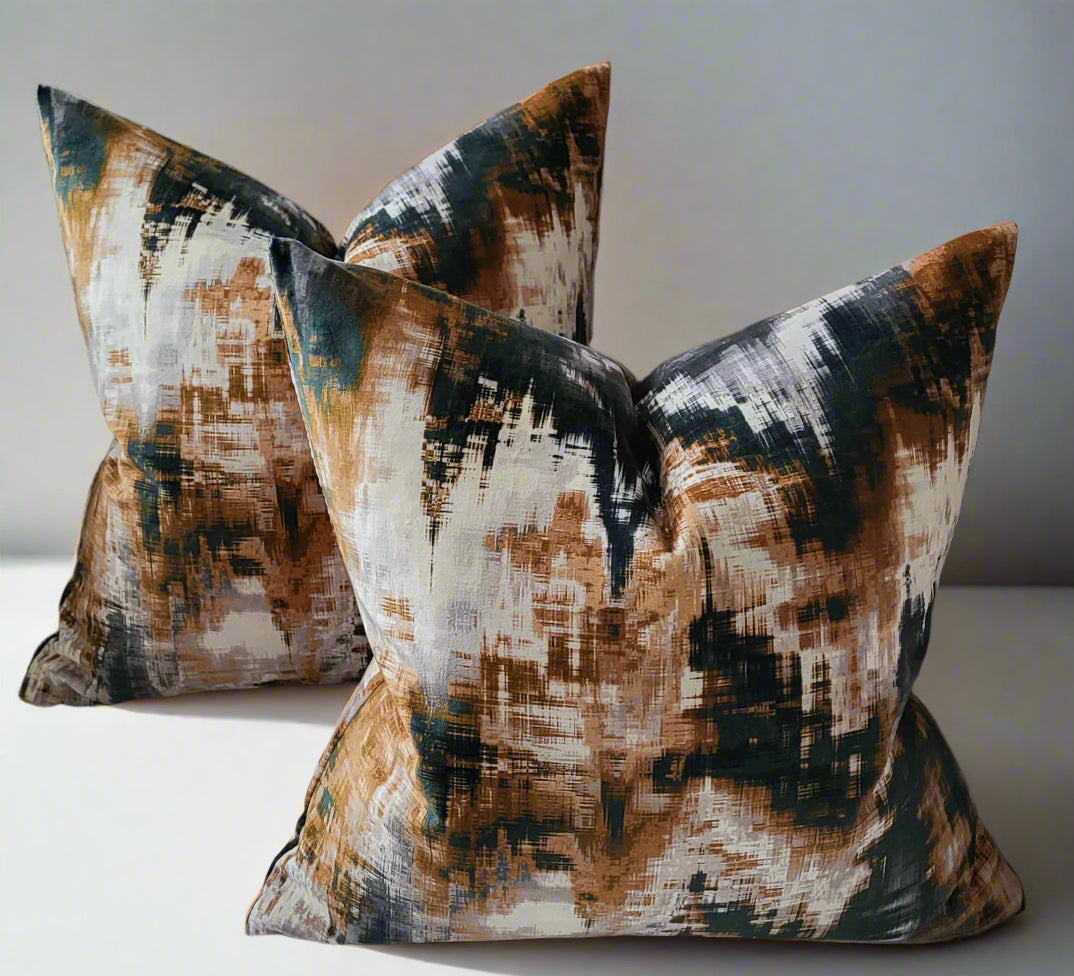 Harlequin Distortion Double-sided Cushion Covers - 45x45cm - Tobacco Slate Clay